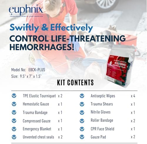 Bleeding Control Kit - Essential Supplies for Hemorrhage and Penetrating Emergencies | Quick Clot, Compact, Instant Access | Premium Pack 19 Pcs
