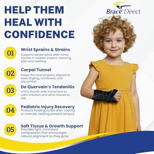 Brace Direct Kids Lace-Up Wrist Brace for Sprains Strains Carpal Tunnel De Quervain's - Pediatric Support Splint for Youth Injury Recovery - Ages 18M-7Y - LEFT WRIST (Circumference 4-5.5")