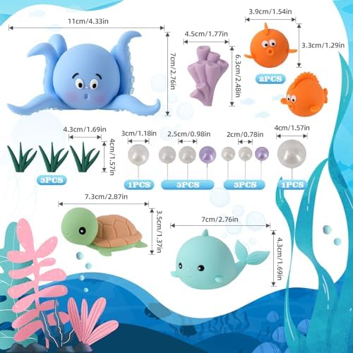 17 PCS Under the Sea Cake Decorations Ocean Animals Cake Topper with Cake Balls Decorations for Under the Sea Theme Boys Girls Baby Shower Birthday Party Supplies