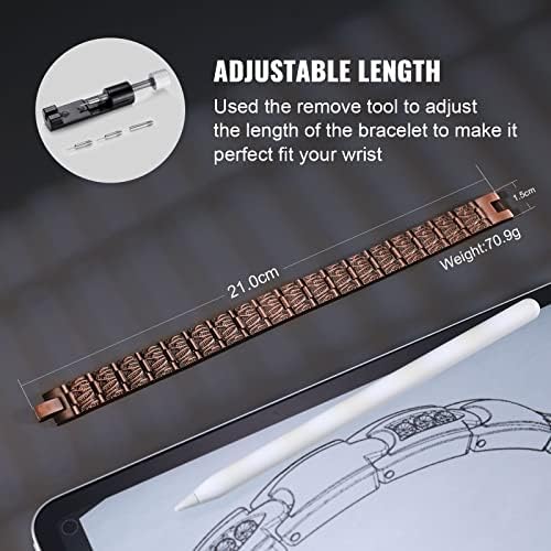 RainSo 99.99% Men Double Row Pure Copper Magnetic Bracelet for Men 3500 Gauss with Gift Box Adjustable