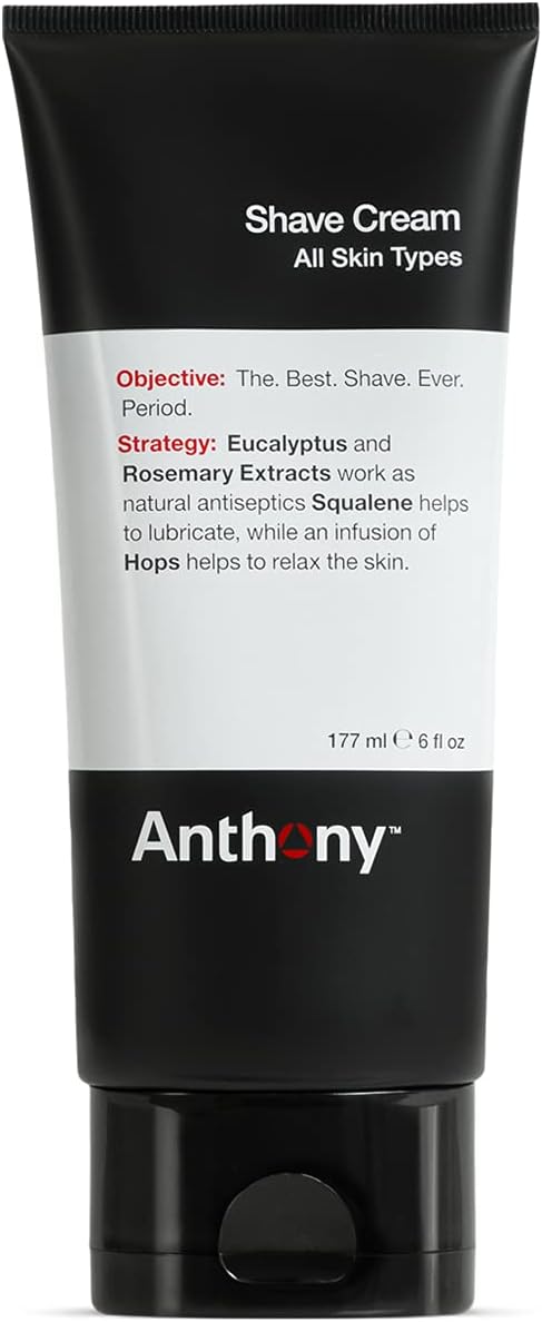 Anthony Shaving Cream Mens Sensitive Skin: Squalane, Eucalyptus, Spearmint and Rosemary Extracts, Help Soothe, Refresh, Cool, and Condition Your Skin for Shave 6 Fl Oz