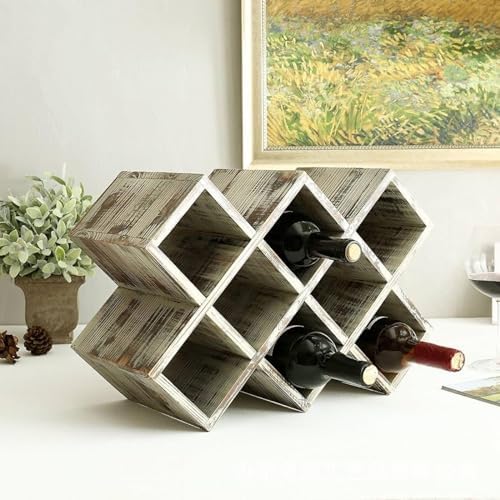 NIBHZ Wooden Wine Rack Desktop Simple Diamond Lattice Wine Display Storage Rack Household Small Wine Cabinet Solid Wood Wine Rack,Grey