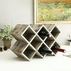 NIBHZ Wooden Wine Rack Desktop Simple Diamond Lattice Wine Display Storage Rack Household Small Wine Cabinet Solid Wood Wine Rack,Grey