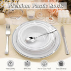 BESTSTAR 200 Pack Disposable Soup Bowls with Silver Rim, 12oz Premium Heavy Duty Plastic Dinner Bowls for Party, Wedding and Holiday
