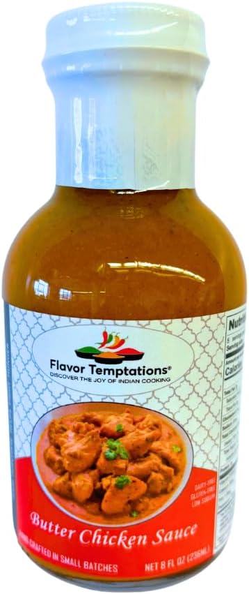 Butter Chicken Makhani Indian Curry Simmer Sauce by Flavor Temptations | Authentic, Vegan, Gluten-free, Low Sodium (8 FL Oz Glass Bottle)