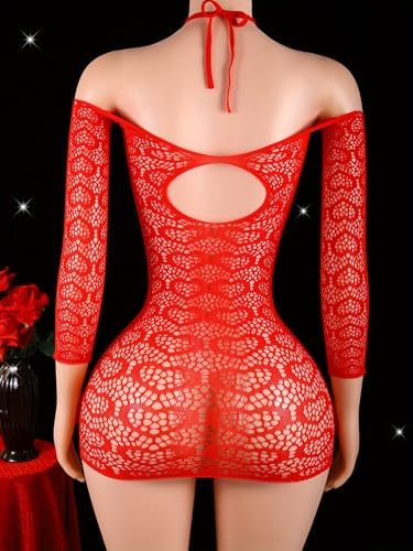 1pc Christmas Red Heart Print Dress, One Size Fits XS-M, Off-the-Shoulder Dress, Women'S Sexy Lingerie, Bodycon