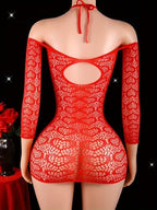 1pc Christmas Red Heart Print Dress, One Size Fits XS-M, Off-the-Shoulder Dress, Women'S Sexy Lingerie, Bodycon