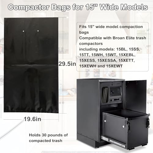 12Pcak Compactor Bags for 15" Wide Models, Compatible with broan-nutone 15TCBL, Heavy-Duty Trash Bags, Garbage Compactor Bags, 5 Years Warranty