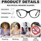 4 Pack Progressive Multifocus Reading Glasses, Anti Blue Light Cat Eye Computer Readers with Spring Hinge Eyeglasses