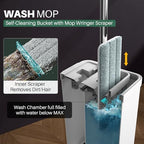 JOYMOOP Mop and Bucket Set, Flat Mops for Floor & Wall Cleaning, Commercial & Household Use, Hardwood Floor Mop with Long Handle & 4 Microfiber Pads