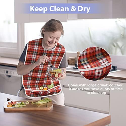 3Pcs Adult Bibs for Elderly, Men, Women, Reusable Adult Bibs for Eating, Washable Waterproof Mealtime Clothing Protectors with Crumb Catcher