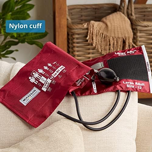 McKesson LUMEON Replacement Blood Pressure Cuff with Bulb and Valve, Nylon Cuff, 2-Tube Bladder, Burgundy, Adult Large, Gauge Not Included, 1 Count