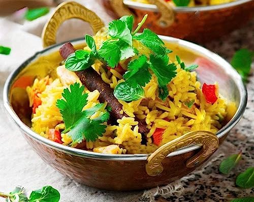 Prisha India Craft Copper Hammered Stainless Steel Kadai Karahi Wok Bowl Indian Dishes Serve Ware for Vegetable and Curries, 350 ML, Set of 2