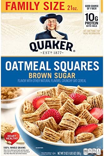 Quaker Oatmeal Squares Breakfast Cereal, Brown Sugar, 21oz Family Size Box