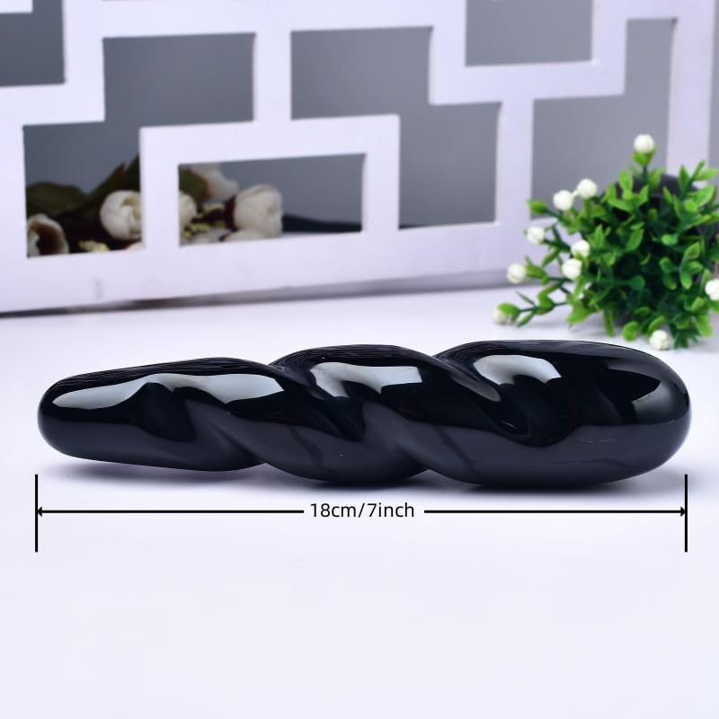 Natural Black Obsidian Healing Crystal Yoni Wand, 7 inch Length, Twisted Spiral Design