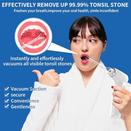 Upgraded Electronic Tonsil Stone Remover，6 in 1 Tonsil Stone Removal Kit，Tonsil Stone Vacuum with Built-in Blue Light，Easy to Use, Fight Bad Breath, Instant Suction