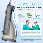COSLUS Water Dental Flosser Teeth Pick C20: Portable Cordless Oral Irrigator 300ML Rechargeable Travel Irrigation Cleaner IPX7 Waterproof Electric Flossing Machine for Teeth Cleaning, Grey