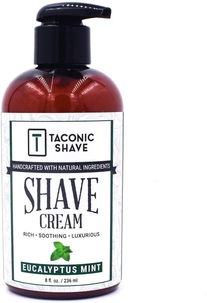 Taconic Shave, Natural Shaving Cream - Eucalyptus & Mint – Ultra-Rich High Lather Formula – Natural Shave Cream for Men & Women in 8 oz. Pump Bottle – Scented Shaving Cream