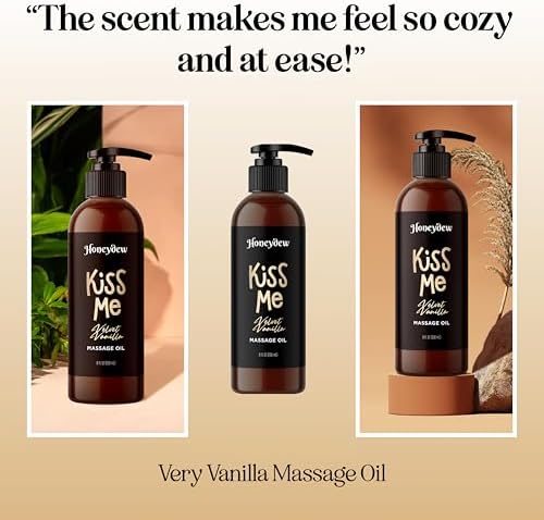 Vanilla Sensual Massage Oil for Couples - Relaxing Full Body Massage Oil for Date Night with Moisturizing Coconut and Sweet Almond Oil - Vegan Non Staining Non Greasy Silky Smooth Gliding Formula