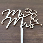 Woodware Mr & Mrs Wedding Cake Topper, Natural Wood, Script Style with Ring Design, Decorative Cake Ornament