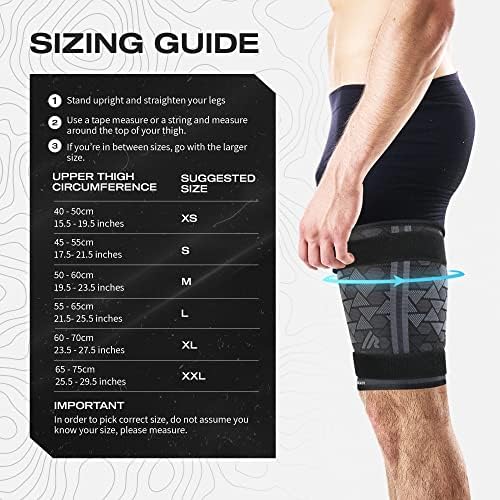 Always Ready, Thigh Compression Support Sleeve (2 Per Pack) with Hot & Cold Gel Pack for Hamstring & Quadricep Muscle Strains & Injury, Men & Women, Two Adjustable Compression Straps, Non-Slip (S)