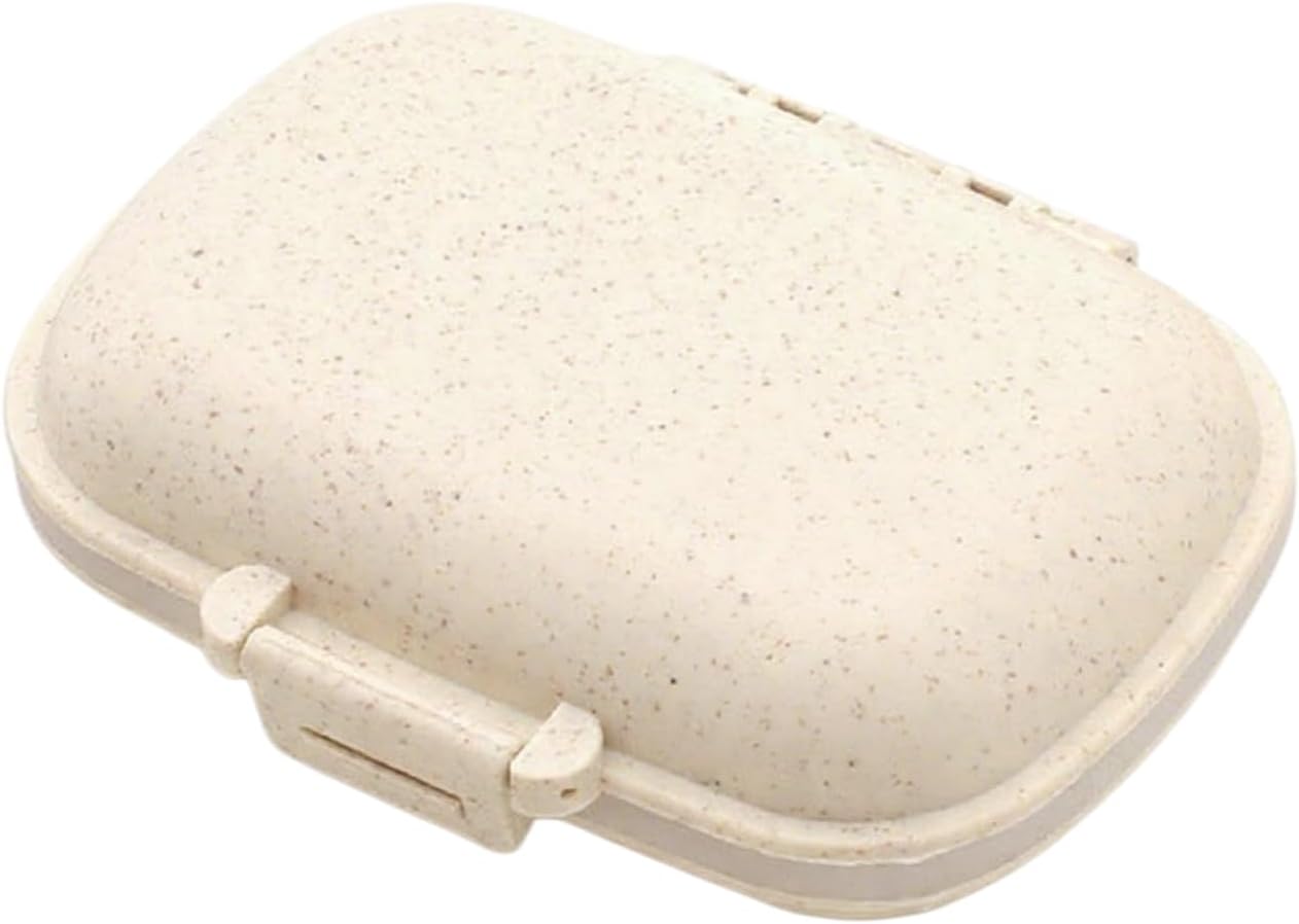 Wheat Straw Portable Pill Box, 8 Compartment Pill Organizer, Beige, Sealed Design, Travel Medicine Organizer, Daily Medication Container