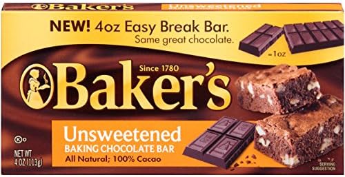 Baker's Premium Unsweetened Chocolate Baking Bar (4 oz Box, Pack of 12)