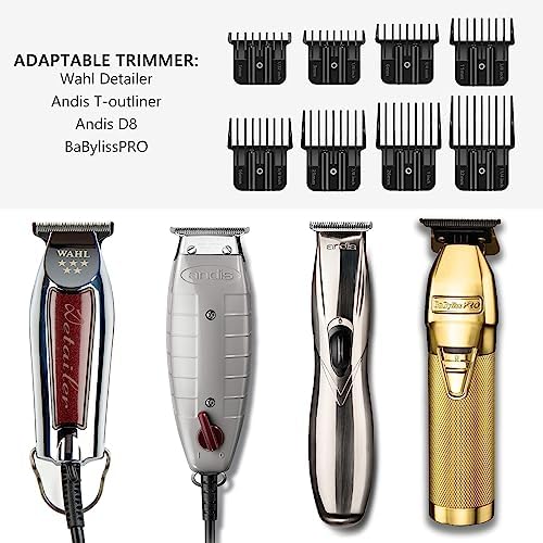 8 Pack Clipper Guards for Wahl Detailer & Andis T Outliner & BaByliss PRO, 1/32" to 11/4" Universal Hair Clipper Guards Set, Snap-on Blade Attachment Combs with Springs for Most Hair Clippers, Black