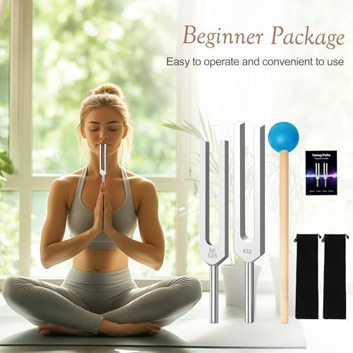 Tuning Fork Set 2pcs 432Hz, 528Hz with Accessories for Yoga and Meditation,Relaxing Experience Brought by Sound Vibration