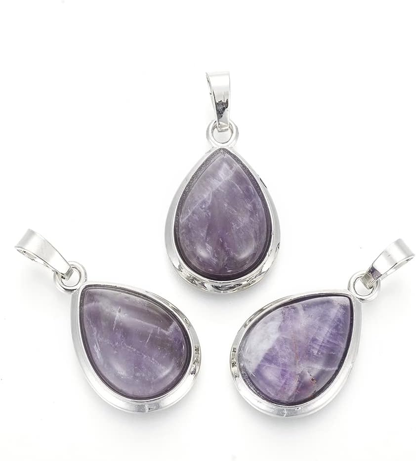 1Pcs Teardrop Natural Amethyst Pendants, Gemstone Pendant with Brass Findings Platinum Pendant Necklace for Necklace Bracelet Jewelry Making DIY Craft Making, 26x16~17x8~10mm