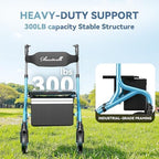 PLANET WALK Super Lightweight Rollator Walker for Seniors, Foldable Rolling Walker with Seat and 10" Rubber Front Wheels for All Terrain, Height Adjustable Backrest, Experience Comfort AnyWhere - Blue