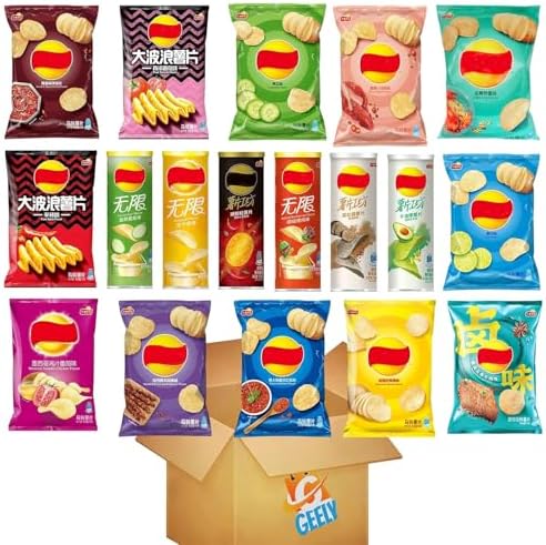 EXOTIC CHINA POTATO CHIPS Variety Pack TWELVE BAGS (12) 60-70G EACH NO DOUBLES. Flavors will vary New Flavors added periodically
