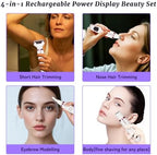 Wet & Dry Electric Razor for Women Men,4 in 1 Rechargeable Led Display Electric Shaver and Facial Hair Remover,Painless Ladies Body Razors for Nose Face Body Leg Bikini Arm Hair (White)