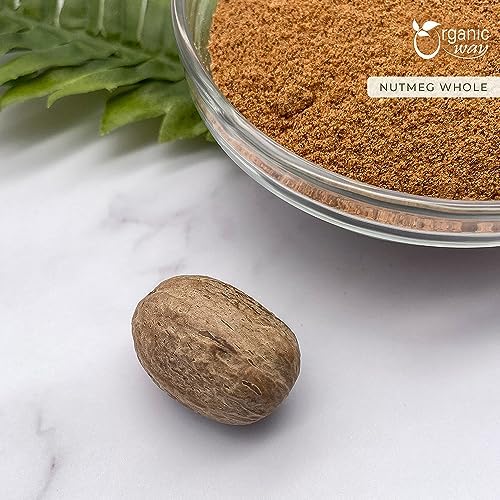 Organic Way Premium Quality Nutmeg Whole (Myristica fragrans) - Healthy Digestion | Organic & Kosher Certified | Non GMO & Gluten Free | USDA Certified | Origin - India (1 LBS / 16 Oz)