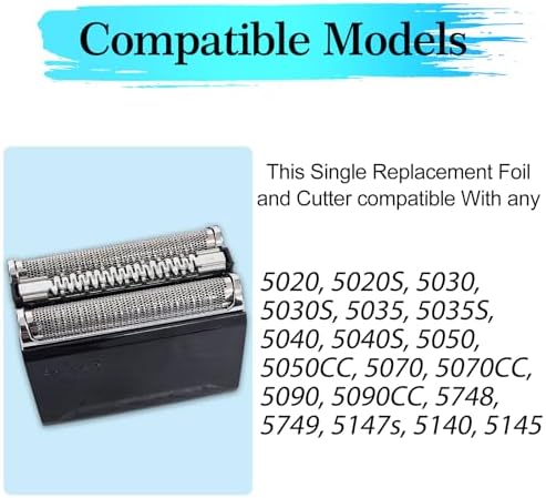 52B Replacement Head Compatible With Series 5, 52B Wet and Dry Replacement Foil and Cutter for Braun Electric Shaver S5, 5020, 5020S, 5030, 5030S, 5035, 5035S, 5040, 5040S, 5050