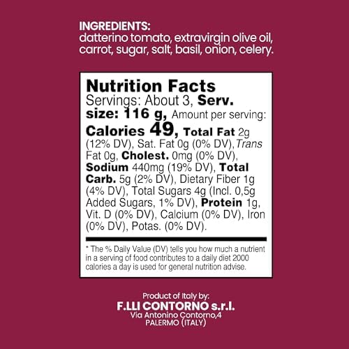 Contorno Datterino Tomato Pasta Sauce (11.6 Oz) 330g – Imported Authentic Italian with Extra Virgin Olive Oil, Tomatoes, & Basil, Gourmet Marinara for Spaghetti & Pizza, Non-GMO (2 Packs)