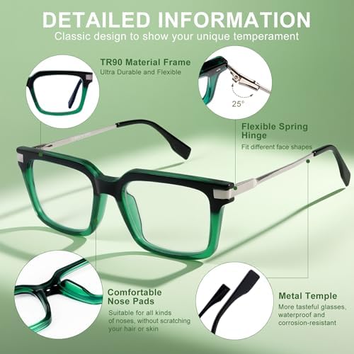 Reading Glasses for Men Women TR90 Frame Lightweight Blue Light Blocking Computer Readers with Metal Leg