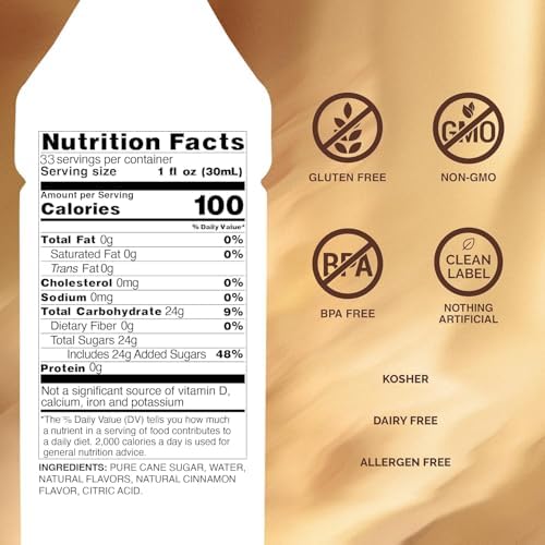 Monin - Cinnamon Syrup, Sweet and Spicy Taste of Cinnamon, Versatile Flavor, Natural Flavors, Great for Coffees, Cocoas, Ciders, and Cocktails, Non-GMO, Gluten-Free (1 Liter)