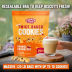 Cooper Street Twice Baked Orange Cranberry Biscotti Cookies - 1.25 Lb - Light and Crispy Coffee Cookie Bites - Low Calorie Italian Snacks for Adults & Kids - Kosher, Dairy, Peanut & Soy Free