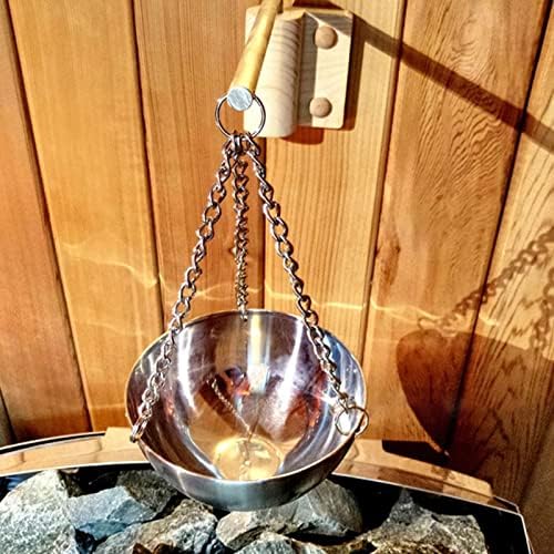 Sauna Aroma Bowl, Stainless Steel Sauna Oil Cup, Sauna Oil Holder, Hanging Sauna Aromatherapy Oil Bowl for Traditional Sauna or Infrared Sauna, SPa Essential Oil Bowl with Wood Plate Screws