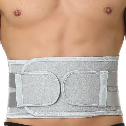NeoTech Care Back Belt Support for Men or Women - Breathable & Adjustable Lower Back Brace - Double Pull Compression Straps (Gray, Size XL)