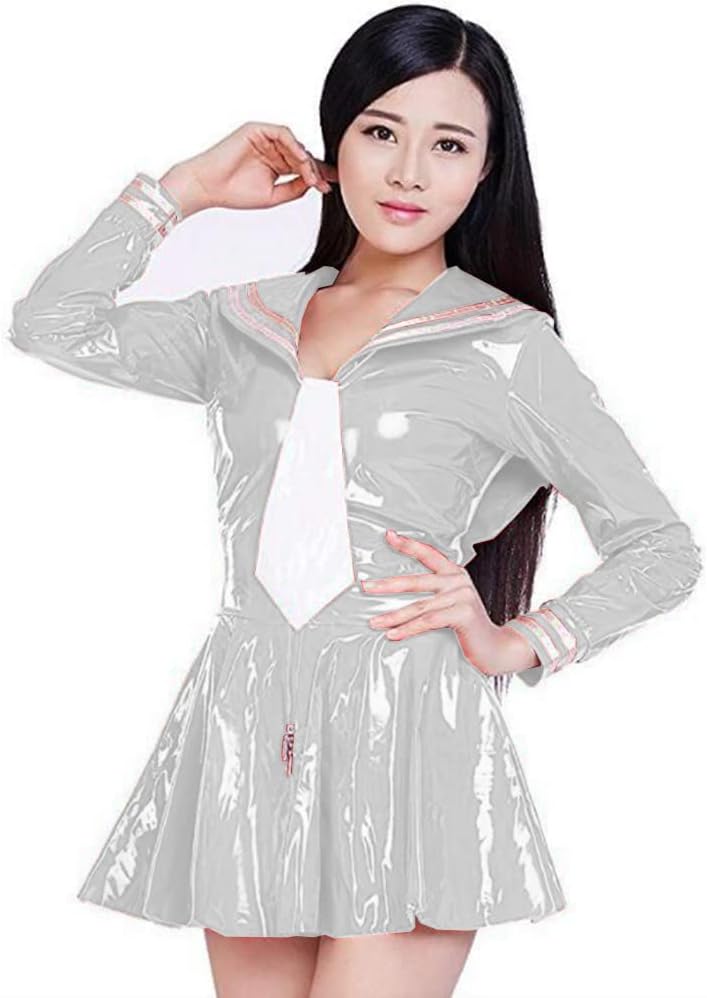 Wet Look Schoolgirl Leather PVC Uniform Japanese Class Shiny Navy Sailor Students Clothes for Girls Anime Cosplay Vestidos