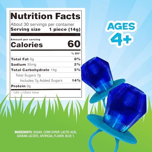 Ring Pop Blue Easter Candy, 30 Ct Individually Wrapped Bulk Lollipop Pack, Blue Raspberry Flavored Lollipop Suckers for Kids, Fun Candy Bulk for Easter Basket Stuffers, Egg Fillers, Party Favors