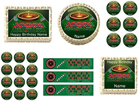 Casino Roulette 1/4 sheet (10.5 x 8 in.) Edible cake topper image Birthday Party Decoration.