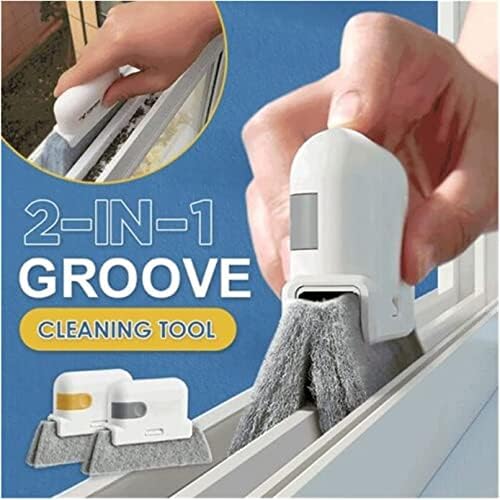 2-in-1 Groove Cleaning Tool Creative Window Groove Cleaning Cloth,Hand-held Crevice Cleaner Tools,Magic Window Track Cleaner,Window Groove Cleaning Brush with Replacement Pads (Orange)