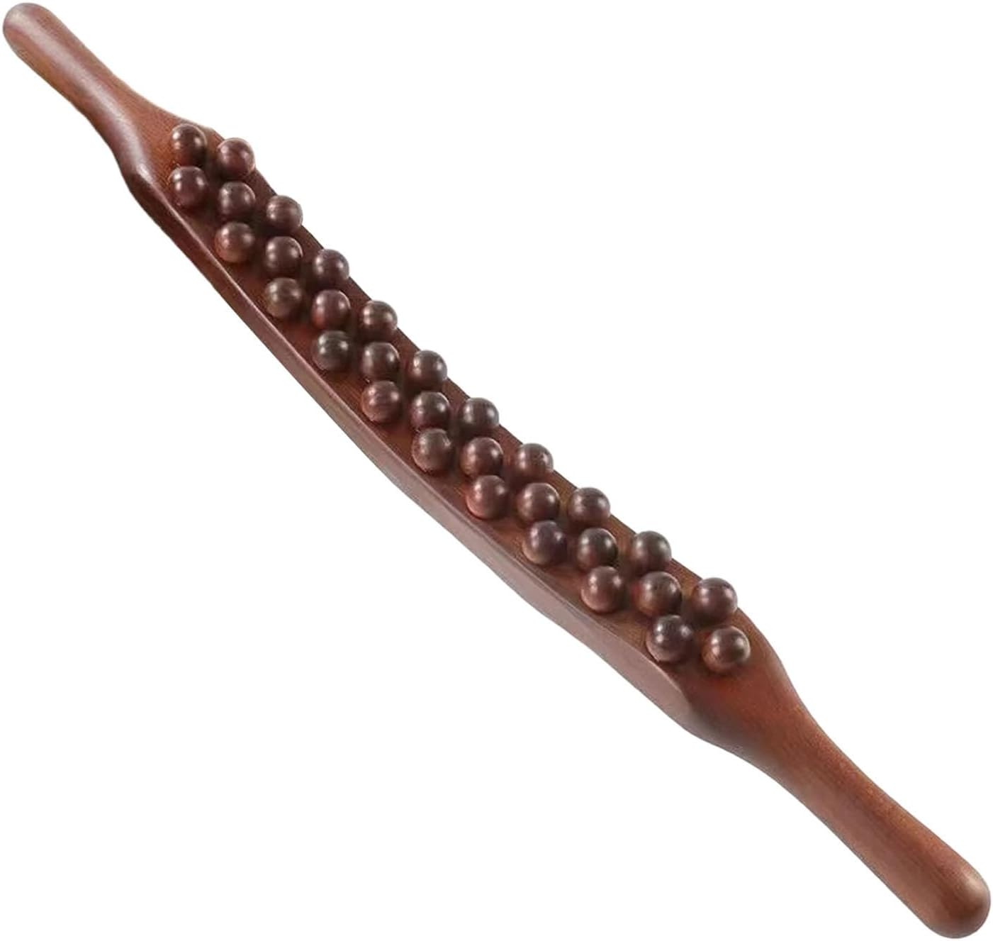 Wooden Massage Stick with 31 Beads for Deep Tissue Relief Portable Body Massager Gua Sha Tool for Lymphatic Drainage Muscle Recovery Back Leg Neck Pain Relief Acupressure Wooden Roller Stick (Brown)