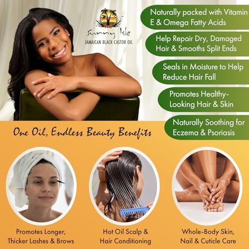 Sunny Isle Jamaican Black Castor Oil 4 Fl Oz - 100% Natural, Hexane Free, Moisturizing - Hair, Scalp and Skin