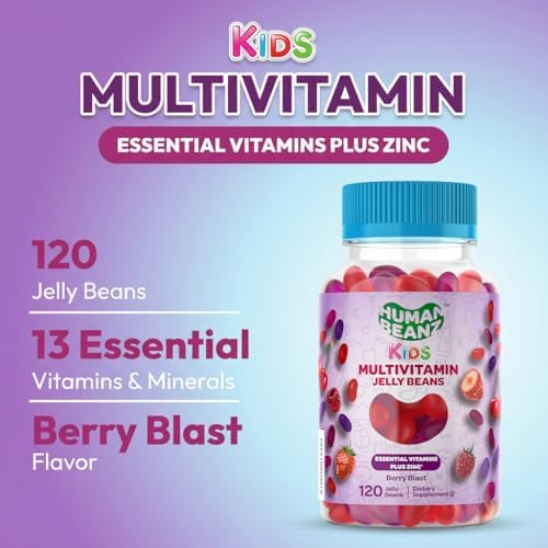 Multivitamin Jelly Bean Gummies with Zinc for Kids, Immune Support Dietary Supplements, Vegetarian, 120 Berry Blast Jelly Beans, Kosher
