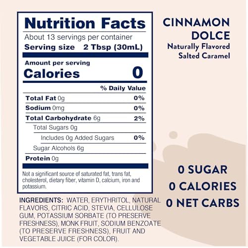 Jordan's Skinny Mixes Sugar Free Coffee Syrup, Cinnamon Dolce Coffee Flavoring Syrup, Naturally Sweetened Zero Calorie Drink Mix, Lattes, Baking or Protein Shake, Dairy & Gluten Free, 12.7 Fl Oz