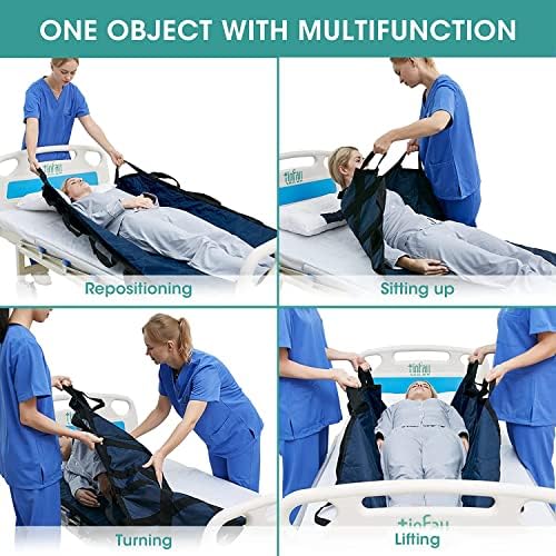 Bed Positioning Pad with Reinforced Handles, 50" X 40" Multipurpose Waterproof Transfer Sheet for Turning, Lifting & Sliding, Reusable Washable Patient Positioning Sheet for Bedridden, Caregiver, Blue
